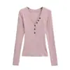 Camiseta Sexy de Manga Larga con Botones y Escote en V Profundo para Chicas Atrevidas en Estilo Pura Pasión, Nuevo Estilo de Otoño, Versátil, Camiseta Ajustada para Capas Interiores