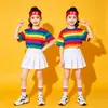 Fantasia infantil de performance listrada arco-íris conjunto de roupa de dança hip-hop cheerleading para atividades de jardim de infância e ensino fundamental conjunto de uniforme de aula moderno