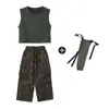Ropa para Niñas de Danza Jazz Chaleco Camuflaje Traje de Práctica Tendencia de Grupo Femenino Fresca Moderna Ropa de Jazz para Actuación Infantil