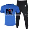 Moda de Comércio Exterior Camiseta Masculina de Manga Curta Calça Terno Casual Gola Redonda Cor Lisa Estampa de Letras Roupa Esportiva Casual