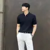 Camisa polo, gola V, gola de gaivota, malha de manga curta, masculina, design torcido, estilo old-money, seda gelada, respirável, atacado de uma fábrica transfronteiriça