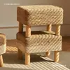 Taburete Tejido de Paja, Taburete Bajo Estilo Campestre, Taburete para Cambiar Zapatos de Ratán, Taburete con Asiento Tejido Engrosado, Taburete Pequeño de Madera, Taburete Redondo Creativo