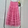 Falda Elegante de Volantes de Malla para Mujer 2026 Nueva Colección Primavera y Otoño Falda Larga de Socialité Falda Pastel Adelgazante 2210