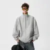 Jaqueta Lapel Color Block Estilo Streetwear Americano com Design Falso de Duas Peças, Caimento Solto com Ombros Caídos, Tecido Impermeável, Top de Marca Tendência