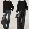 Suéter de punto de manga larga con cuello de camisa empalmado y efecto de dos piezas, corte holgado, estilo vintage y artístico