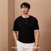 Camiseta de Moda de Verano para Hombre Estilo Coreano Casual Chic Simple Versátil para Hombres Jóvenes, Camiseta Versátil Simple de Dos Piezas Falsas con Cuello Henley