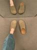 Couro Genuíno Outono e Inverno Novos Casuais Sapatos Meio-Sapatos Baotou de Solado Grosso Sola Plana Versátil Slip-on Vintage Sapatos Burkenneth Sapatos de Camada Única Femininos