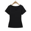 658-25 Primavera Nueva Camiseta de Manga Corta Casual Sencilla con Cuello en V y Cintura de las Spice Girls de Estilo Europeo y Americano