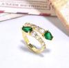 Anillo Abierto de Doble Capa con Incrustaciones de Cobre y Circonia de Gota de Agua de Colores para Mujer Joyería Moda Elegante Cabeza de Serpiente Anillo Ajustable