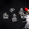 Anel de Flor de Folha de Videira Estilo Europeu e Americano Anel Feminino Personalizado Prata Antiga Conjunto de 4 Peças Estilo Boêmio