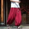 Tamanho L estilo chinês casual textura respirável solto 8X calça harém masculina curta de perna larga