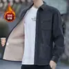 Camisa Cálida de Pana para Hombre de Otoño e Invierno Chaqueta Casual de Manga Larga de Terciopelo Engrosada Top Suelto Chaqueta