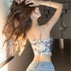 Top sexy com alças estilo chinês retrô, cor contrastante, slim fit, confortável, roupa íntima, para mulheres