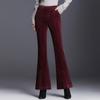 Pantalones de pana para mujer, de tiro alto, talla grande, cintura elástica trasera, largo de nueve puntos, bajo con abertura, pantalones acampanados de pana gruesa, holgados, casuales, versátiles