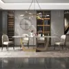 Mesa de Jantar Ardósia Brilhante Estilo Levemente Luxuoso Mesa de Jantar Pedra de Luxo Pandora Mesa de Jantar e Cadeiras Combinação Atmosfera de Villa Criativa
