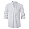 Camisa Henry Masculina Medieval Cosplay Traje de Pirata Manga Longa Camisa Casual Hippie Praia Gola Alta