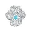 Broche de Flor de Cristal Luxuoso e de Alta Qualidade Liga de Cobre Incrustada com Zircônia Recortada Broche de Pérola de Vidro Azul Corsage Feminino