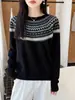 Nuevo Suéter de Punto Redondo de Lana Pura Jacquard Fair Isle de Manga Larga para Mujer Otoño/Invierno 2026