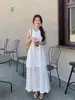 Vestido Chaleco Falso de Dos Piezas sin Mangas Verano 2025 Nuevo Corte de Alta Gama Borde de Seta Falda Elegante de Longitud Media para Mujer