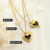 Collar de Corazón de Durazno con Diseño Nicho Francés con Goteo de Aceite de Forma Especial Acero Titanio Chapado en Oro de 18K Joyería Personalizada de Moda Inmarcesible