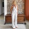 Terno Europeu e Americano Estilo Resort Marrom Algodão e Linho para Mulheres 2025 Outono Novo Top Sem Mangas Decote Halter Calças de Perna Larga Conjunto de Duas Peças