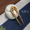 Palillo doble de madera de durazno pasador hecho a mano en forma de U cabeza de bola de pelo plato accesorios de ropa china de madera antigua una generación de letras para el cabello DIY