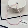 Colar de Pérolas Rosa de Alto Brilho para Mulheres Design de Nicho Sensação de Luxo Corrente para Clavícula Simples Doce Exquisito Versátil Acessório de Pescoço