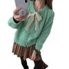 Cárdigan Suéter de Punto Suelto Suave Ceroso para Mujer Otoño e Invierno Estilo Tweed Cuello Redondo Lazo Manga Larga Moda
