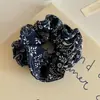 Goma para el pelo estilo coreano, suave y perezosa, azul marino, con estampado de flores pequeñas, retro, versátil, para coleta, moño, accesorio para el cabello