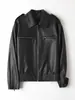 Chaqueta de Cuero Genuino HN3185 Piel de Cordero Curtida Completamente al Vegetal Estilo Vintage Europeo y Americano Chaqueta de Motocicleta con Múltiples Cremalleras Decoradas para Mujer