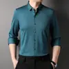 Camisa de Manga Larga Sin Costuras para Hombre 2023 Primavera y Otoño Joven y de Edad Media Casual de Negocios Color Sólido Elástica Forro Completamente Sin Costuras