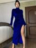 2026 Amazon Transfronteiriço Aliexpress Vestido Estilo Francês Gola Meia-Alta Primavera e Verão Manga Longa Elegante Comprimento Médio
