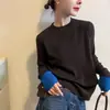 Suéter de punto fino de lana con bloques de color para mujer, estación europea, nuevos artículos de otoño e invierno 2026, suéter de estilo europeo, capa base a la moda, moderno