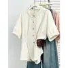 2026 Verão Novo Estilo Elegante Gola de Renda Jacquard Cintura Marcada Manga Curta Camisa para Mulheres Plus Size 9855
