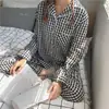2022 Coreia Dongdaemun Pijamas Novos Femininos Manga Longa Calças Conjunto Xadrez Outono Roupas de Casa Outlet de Fábrica