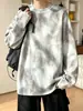 Sudadera juvenil, sudadera de cuello redondo para hombre, tie-dye pesado, otoño, corte holgado, chaqueta de marca retro americana de moda con tachuelas