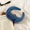 Faixa de Cabeça Plissada de Lã Azul Klein de Alta Qualidade com Aba Larga para Mulheres com Parte Superior do Crânio Elevada Outono e Inverno Faixa de Cabeça Grampo de Cabelo Acessório de Cabelo