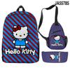 Nuevo producto 3D Cross-borDer: mochila escolar con diseño de Hello Kitty, bolso cruzado, estuche para lápices, conjunto de tres piezas con impresión