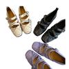Versión piel de oveja 2025 nuevos zapatos Mary Jane de punta cuadrada vintage con nariz de cerdo, zapatos de ballet franceses de boca poco profunda con hebilla, zapatos de mujer