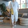 Traje de lino para hombre, nuevo estilo retro chino, camiseta de media manga, pantalones holgados informales de talla grande, conjunto de dos piezas