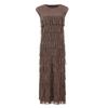 Vestido Plissado Transfronteiriço Nova Estação Europeia Moda de Alto Padrão Elegante Costura de Franja Sem Mangas Gola Redonda Vestido Justo