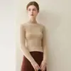 Suéter de punto 100% cachemir puro para mujer, otoño e invierno, corte ajustado, cuello semi-alto, jersey, estilo corto, canalé, suéter base