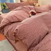 Juego de Ropa de Cama de Algodón Puro Lavado de Cuatro Piezas, Ropa de Cama Simple de Alta Gama, Funda de Edredón de Algodón Puro para Dormitorio, Juego de Sábanas de Tres Piezas, Sábana Ajustable