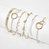 Pulsera de Círculos Nueva Transfronteriza para Mujer Multicapa Retro Apilada Cadena Espiga Pulsera de Hojas de Flores Pequeñas Juego de 6 Piezas