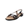 Sandalias Romanas Chic Estilo Coreano de Piel de Cabra Trenzada Retorcida para Mujer, Verano 2025, Tacón Bajo Grueso, Piel Genuina, Punta Redonda Simple, Punta Abierta