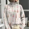 Nueva sudadera de cuello alto para otoño e invierno, suéter navideño de manga larga con cuello camisero estampado