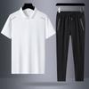 Traje deportivo para hombre de verano, casual para mediana edad, de seda helada, manga corta, camiseta tipo polo, pantalones cortos, talla grande, secado rápido, tres piezas, vestido de verano