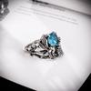 Anillo de Libélula y Loto Retro Creativo de Venta Caliente Transfronterizo de Temu con Diseño Único de Nicho y Accesorio de Anillo de Cristal Azul