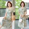 Vestido de Verão Manga Curta Estilo Chinês para Mães, Saia Cheongsam Melhorada da Moda, Saia de Cetim de Seda de Verão para Mulheres de Meia-Idade e Idosas