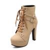 Botas Martin de Estilo Europeo y Americano de Moda con Cordones Cruzados, Zapatos de Mujer Bajos de Tacón Alto con Plataforma Impermeable y Hebilla, Botas de Mujer de Corte Bajo